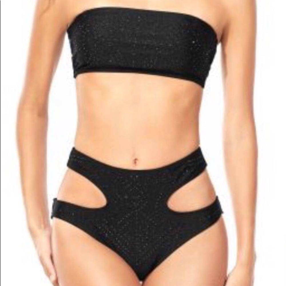Brand new black bathing suit  with black stones.